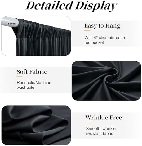 20ft x 15ft Black Backdrop Curtains for Wedding Parties, 4 Panels Wrinkle Free Fabric Drapes Photo Backdrop for Baby Shower Birthday Stage Reception Lobby Decoration - Image 3