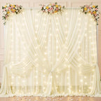 20x10ft Beige Tulle Backdrop Curtains with Lights String for Parties,Wrinkle Free Sheer Curtain with Lights Wedding Photo Backdop Drapes for Baby Shower Birthday Party Photography Home Decorations by PartyTalk