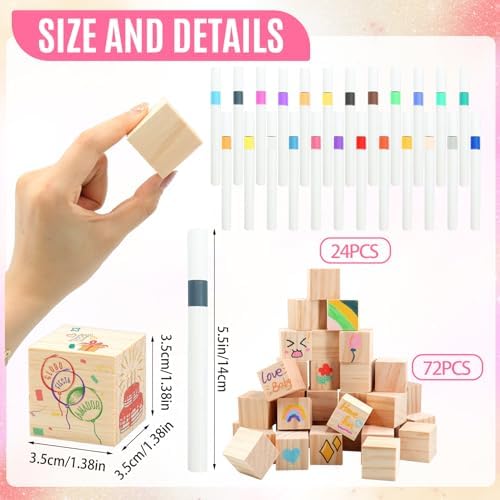 97 Pcs Pink Baby Shower Games Sign Kit,Including Decorate a Block Game Sign 72 DIY Blank Wooden Block 24 Pen to Draw Your Idea for Baby Shower Game Gender Reveal Party - Image 3