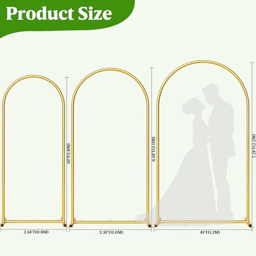 Metal Arch Backdrop Stand Wedding Arch Frame Set of 3 (7.2FT/6.6FT/6FT) Gold Backdrop Arch Stand for Wedding Ceremony Birthday Party Baby Shower Graduation Ceremony Decoration - Image 3