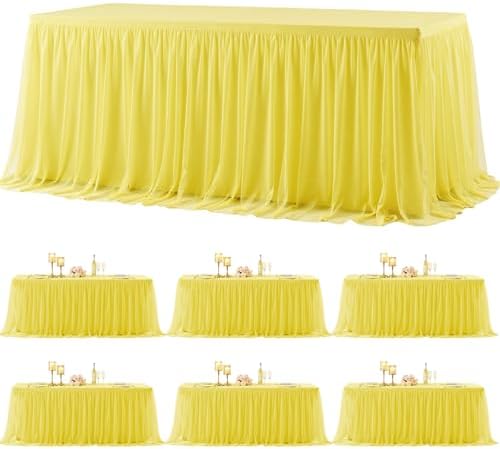 6 Pack Yellow Tulle Tablecloth for 8 Foot Rectangular Tables 8ft Yellow Rectangle Table Cloths Wrinkle Free Table Cover with Tutu Skirt for Birthday Cocktail Banquet Buffet Lemon Fruit Party Decor by Suppromo