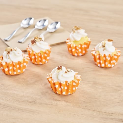 Restaurantware-Premium 0.4-oz Baking Cups: Small-Flared Paper Baking Cups Perfect for Muffins, Cupcakes or Mini Snacks - Hot Orange Polka Dot Print Design - Disposable - 200-CT - Image 6