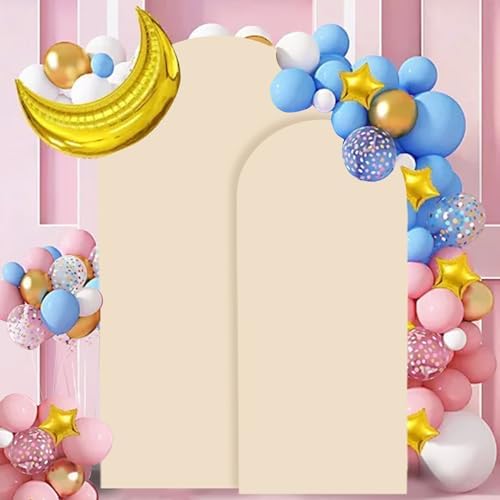 FANPROMS Beige Spandex Arch Cover Set of 2 Arch Covers Stretchy Backdrop Chiara Wall Arch Stand Cover 6FT 7.2FT Round Top Backdrop Cover for Arched Stand Wedding Covering for Balloon Party Ornaments - Image 6
