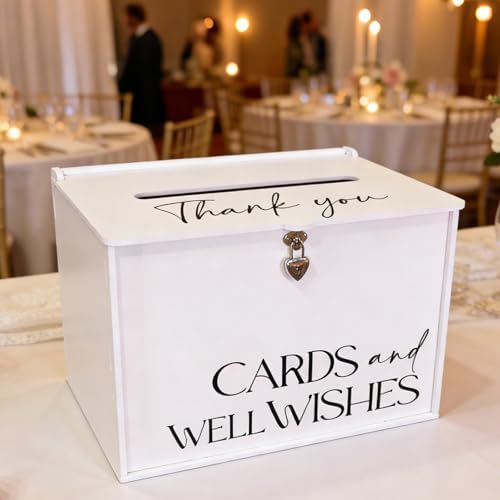 Valband Extra Large Card Box with Lock, Elegant White Wedding Card Boxes for Reception Monetary Envelope, Big Gift Cards Box Holder for Party Engagement Bridal Baby Shower Graudation Table Decor - Image 5