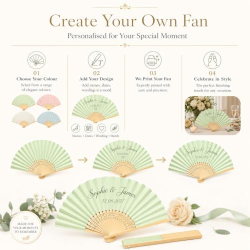 10-200 PCS Personalised Folding Fan Bulk,Custom Paper/Fabric Fan for Party - Image 2