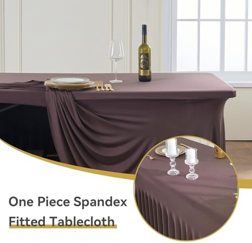 Spandex Tablecloth 6FT Rectangle Table Cover 4 Pack Brown Wrinkle-Free - Image 2