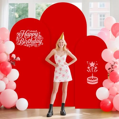 Red Arch Cover Set of 3 Wedding Arch Stand Cover 7.2ft 6.6ft 6ft Spandex Balloon Arch Covers Stretchy Backdrop Chiara Arch Backdrop Cover for Happy Birthday Party Bridal Shower Arch Decor - Image 3