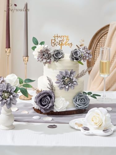 Serwalin Artificial Flowers Grey Silk Flowers for Wedding Decor - Image 5