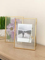 Beedecor Double Glass Frame for Pressed Flowers, Leaf and Artwork Set of 3 Pressed Flower Frames with Stand - 6x6, 5x7 and 6x8 Gold Standing Square Metal Picture Frames, Tabletop Clear Floating Pressed Glass Frame, Home Decor Photo Display (Gold, Set o... - Image 3