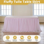 Pink Tulle Tablecloth for 8 FT Rectangle Tables 2-Pack, Ideal for Weddings - Image 2