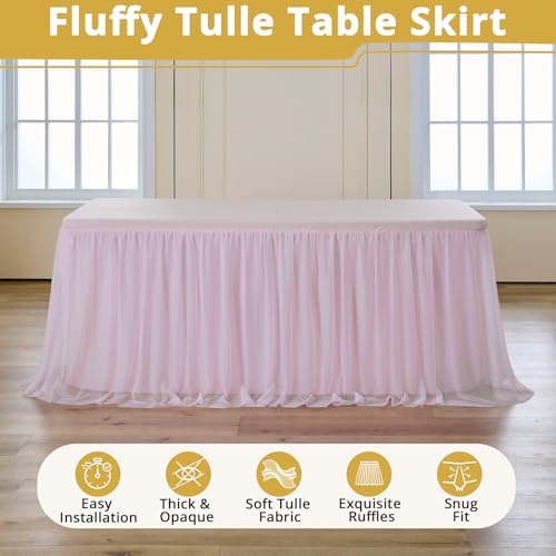 Pink Tulle Tablecloth for 6 Ft Rectangle Tables 2-Pack, Ideal for Weddings - Image 4