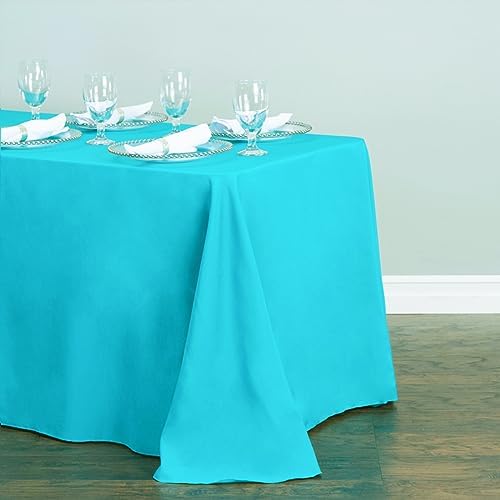 LTC LINENS 5-Pack Rectangular Tablecloths 90 in x 132 in with Rounded Corners - Turquoise Table Cloths for 6 ft Rectangle Tables Floor Length - Polyester Fabric Cloth Table Covers for Wedding, Party - Image 2