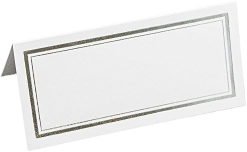 JAM Paper Foldover Wedding Table Place Cards - 2 x 4 1/4 - White with Silver Double Border - 100/Pack by JAMPaper
