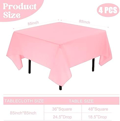 4 Pack Square Table Cloth 85x85 Inch Pink Tablecloth Machine Washable Fabric Polyester Table Cover for Dining, Buffet Parties, Picnic, Events, Weddings and Restaurants（Pink） - Image 2