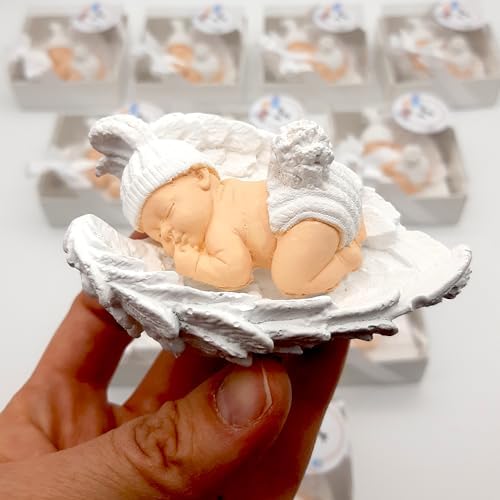 Baby Shower Favor Set, 16 Stone Angel Magnets with Wings, Girl boy Gender Reveal Thank You Tags, Baptism & Communion Favors (White) - Image 6