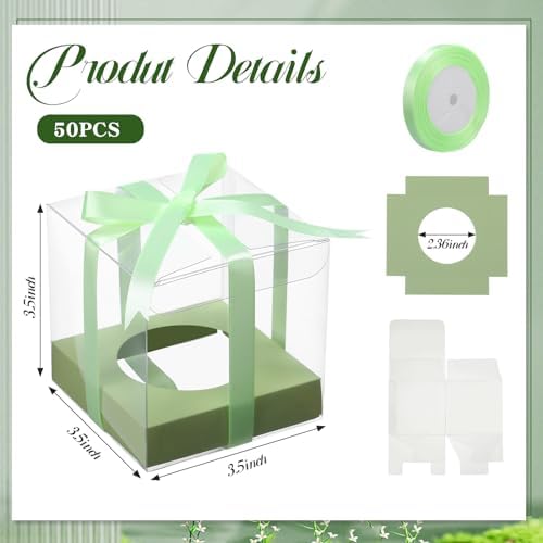 Thenshop 50 Pcs Clear Cupcake Boxes Individual 3.5 Inch, Light Green - Image 3