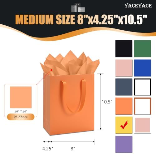 YACEYACE Orange Gift Bags 20Pack, Orange Gift Bags with Tissue Paper - Image 2