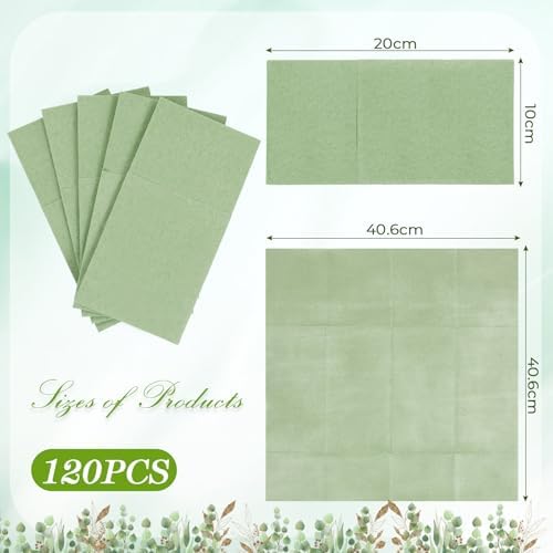 Seajan 120 Pcs Sage Green Napkins 2 Ply 16"x16" Sage Green Linen Feel Napkins Disposable Soft Linen Dinner Wedding Guest Hand Towels for Wedding Bridal Baby Shower Decorations Supplies - Image 3