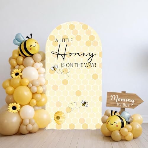 Arch Backdrop Cover, Little Honey is On The Way Baby Shower, Spandex Double-Sided Arch Cover Sweet Bee Birthday Party Ceremony Decorations (Honeycomb,5FT) by AOSTO