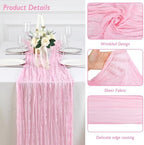 8 Pack Candy Pink Cheesecloth Table Runner 120 Inch Boho Wedding Decor - Image 3