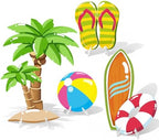 4 Pcs Large Summer Party Decorations, Hawaiian Yard Signs with Stakes Flip Flops Beach Ball Surfboard Palm Tree Cardboard Cutouts for Tropical Birthday Baby Shower Indoor Outdoor Photo Prop by WelcometoLawnIdyll