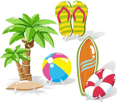 4 Pcs Large Summer Party Decorations, Hawaiian Yard Signs with Stakes Flip Flops Beach Ball Surfboard Palm Tree Cardboard Cutouts for Tropical Birthday Baby Shower Indoor Outdoor Photo Prop by WelcometoLawnIdyll