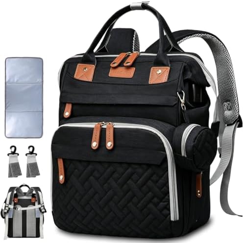SHITIESHOU Diaper Bag Backpack Baby Bag for Mom Dad with Changing Pad, 19 Pockets, Large Waterproof Travel Baby Girl Boy Toddle Diaper Bag with Insulated Pocket, Baby Shower Gifts, Black by SHITIESHOU