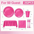 Hot Pink Plastic Party Plates Set 50 Guest Disposable Pink Party Supplies - Image 3