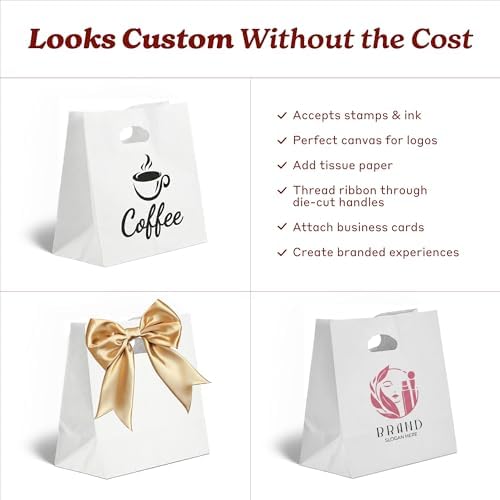 White Kraft Paper Bags with Die Cut Handles, 11" x 6" x 11", 500 Pack - Image 5