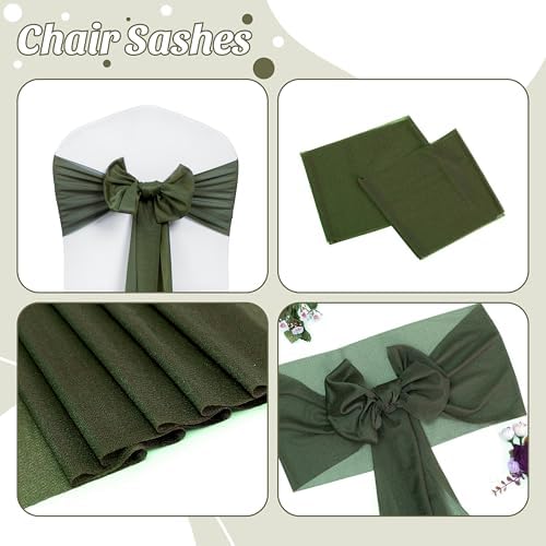 MDS Pack of 50 Chiffon Chair Sashes for Wedding & Event Décor - Olive Green - Image 5