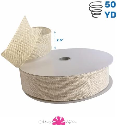 Morex Ribbon 1252.60/50-104 Large Grained Burlap 2.5" X 50 YD Jute Wired Ribbon, Cream, Arts & Crafts Burlap Roll for Wedding Decor and Christmas Decor, Rustic Christmas Decorations Indoor Home Decor - Image 2