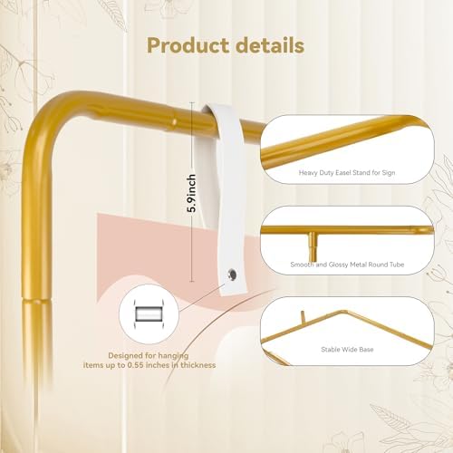 Wedding Sign Holder, Adjustable Welcome Sign Stand w/ Leather Hanging Strap, Satin Ribbon & Carry-on Bag, Heavy Duty Easel Stand for Wedding Seating Chart, Display & Poster (Gold) - Image 6