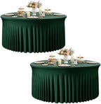Dark Green Round Spandex Tablecloths, 5FT/60In Stretchy Table Cloth with Skirt, 2 Pack Washable Fitted Tablecloth, Circle Wrinkle Free Table Cover for Wedding Party Outdoor Events by Torrowsrort