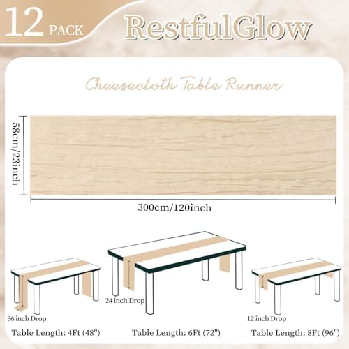 12 Pack Beige Cheesecloth Table Runner 10Ft 23 x 120 Inch - Image 2