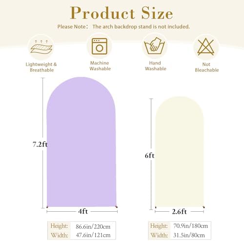 Beige and Purple Arch Cover 2 Set-7.2FT, 6FT Arch Backdrop Cover Spandex Fitted Wedding Arch Stand Covers for Bridal Shower Wedding Baby Shower Birthday Party Ceremony Photo Background Decorations - Image 5