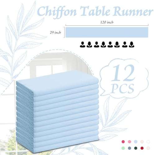 Horbaunal 12 Pack Baby Blue Chiffon Table Runners 10FT, 29x120 Inches - Image 5