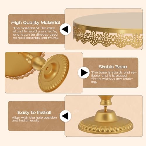 3 PCS Gold Cake Stands (8"&10"&12" Plate), Cupcake Stand With a lace hollow border Metal Cake Stand Set for Birthday Party, Wedding, Anniversary, Baby Shower - Image 3