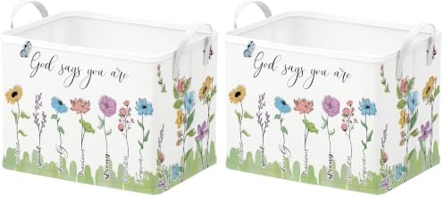 Runtoo Christian Bible Verse Floral Nursery Decor Baby Basket Religious Spiritual Inspirational Baby Shower Decorations Boys Gift Basket Toddler Toy Box Laundry Hamper Closet Storage Bins (Pack of 2) by Runtoo