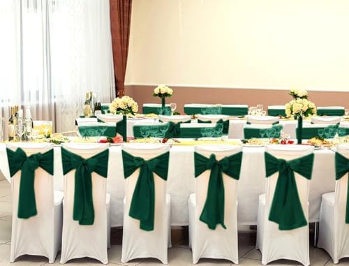 YMHPRIDE 60 PCS Emerald Green Satin Chair Sashes,7x108 Inch Ties Chair Bows - Image 6