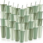 Skylety 36 Pcs Sage Green Plastic Cups with Lids and Straws 24 oz by Skylety