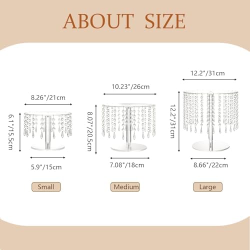 Acrylic Wedding Cake Stand Set - 3 Pcs Clear Round Cupcake Stands Dessert Display with Crystal Bling Pendants, for Wedding Event Birthday Party Baby Shower Tabletop Decorations Centerpieces - Image 4