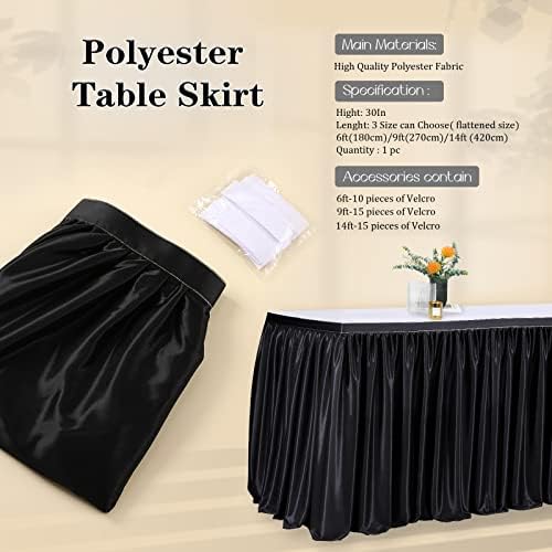 QueenDream 14ft Black Polyester Table Skirts for Rectangle and Round Teacher Desk Skirt Table Cloth Baby Shower Wedding Decor Birthday Party Graduation Gender Reveal Dessert Cake Decorations - Image 3