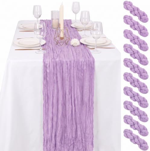 24 Pack Lilac Cheesecloth Table Runner 17"x108" Boho Gauze Fabric Table Runner Vintage Rustic Sheer Runners for Wedding Party Bridal Baby Shower Table Decorations by Lamshionow