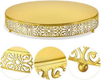 Wenqik 14 Inch Cake Stand, Metal Round Cake Stands Set with Modern Design White Dessert Display Cupcake Stands Plates Fruit Serving Tray for Wedding Birthday Baby Shower Party (Gold) - Image 4
