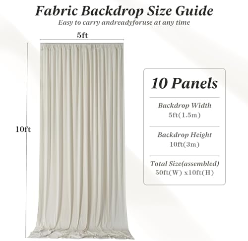 50 ft x 10 ft Wrinkle Free Beige Backdrop Curtain for Parties, 10 Panels 10ft Polyester Beige Photo Backdrop Drapes for Graduation Birthday Wedding Party Stage Curtains - Image 6