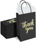 DjinnGlory 100 Pack Small Size Black Thank You Paper Gift Bags with Handles 9x5.5x3.15 Inch for Business Birthday Wedding Bridal Baby Shower Party Favors Goodies by GiftWrappingSupplies