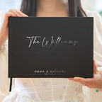 Personalized Foil Wedding Guest Book - 11.5 x 8.5 Custom Black Colored Guestbook with Customizable First Last Name Date Cover, Instant Photo Book for Sign in at Reception Baby Bridal Shower Party by ModernAlbumDesigns
