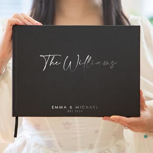 Personalized Foil Wedding Guest Book - 11.5 x 8.5 Custom Black Colored Guestbook with Customizable First Last Name Date Cover, Instant Photo Book for Sign in at Reception Baby Bridal Shower Party by ModernAlbumDesigns