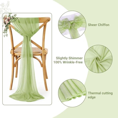 MDS Pack of 100 Chiffon Chair Sashes for Wedding & Event Décor - Sage Green - Image 3