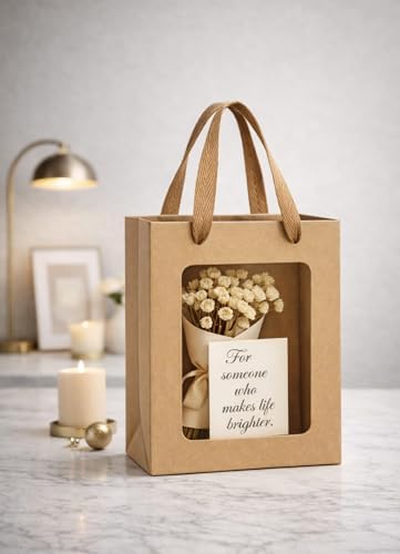 VAGREEZ Gift Bags with Clear Window, Reusable Small Medium Kraft Transparent Window Paper Bags with Handles in Assorted Colors and Bulk Pack for Party, Wedding, Birthday and Small Business, Brown / Small / 30 Pack - Image 5